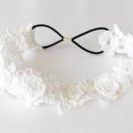 White Flower Sequin Lace Elastic Headband For..